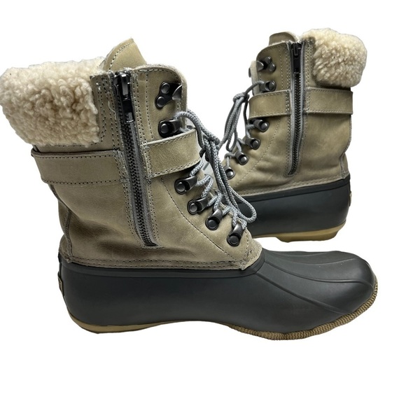 Sperry for J. Crew Shearwater Buckle Winter Boots Wool Lining Tan Women’s SZ 9M - Picture 2 of 11